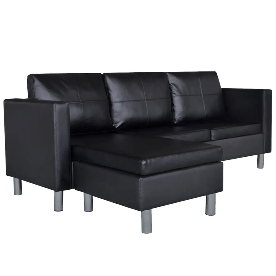 vidaXL L-förmiges Sofa 3-Sitzer aus Kunstleder in Schwarz mit wendbarer Sitzfläche und Armlehnen - Bild 2