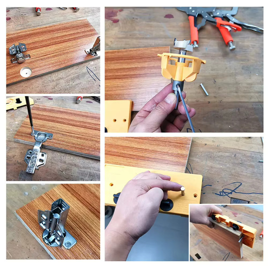 Toorise Scharnier Jig Bohrführung für 35mm Cup Style Scharniere mit Forstner Bohrer für Holzbearbeitung und DIY in Blau und Gelb - Bild 5
