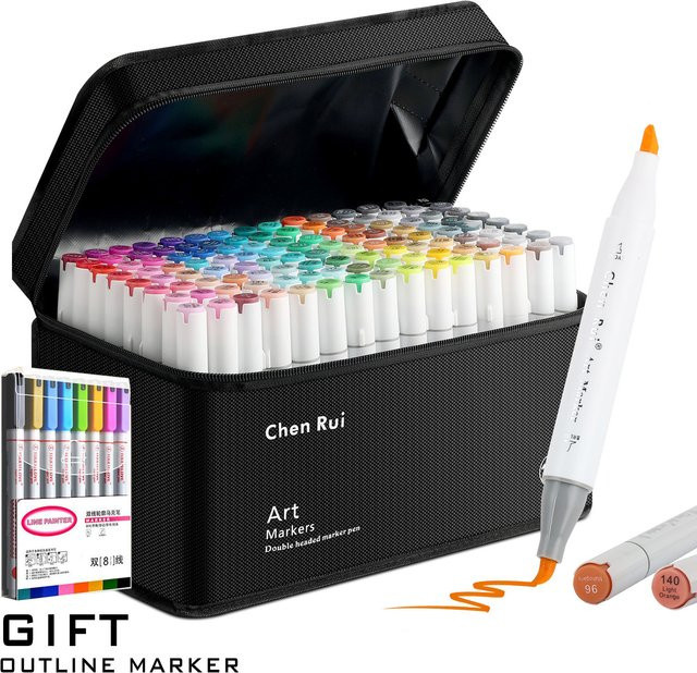 CHENRUI Permanente Kunstmarkierungsstifte mit Dual Tip Brush und Chisel, nachfüllbar, Multicolour, 80 Farben - Bild 1