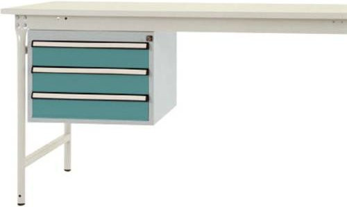 Manuflex ZB4602.5021 Gehäuse-Unterbau stationär in Blau und Weiß mit 3 abschließbaren Schubfächern aus Stahl für Tischtiefe 800 mm, Nutzhöhe: 300 mm - Bild 1