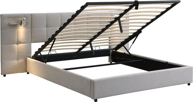 okwish Polsterbett Grau mit Wireless Charging, USB-Anschluss und integriertem Leselicht, Bettgestell mit Lift-up-Funktion, B/T/H: 180 x 200 x 102 cm - Bild 1