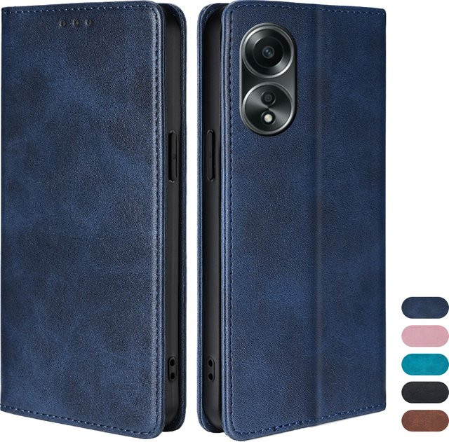 Magnetische Leder Flip Wallet Case Handyhülle für OPPO A57 A77 A58 A78 in Blau mit Kartenfächern - Bild 1