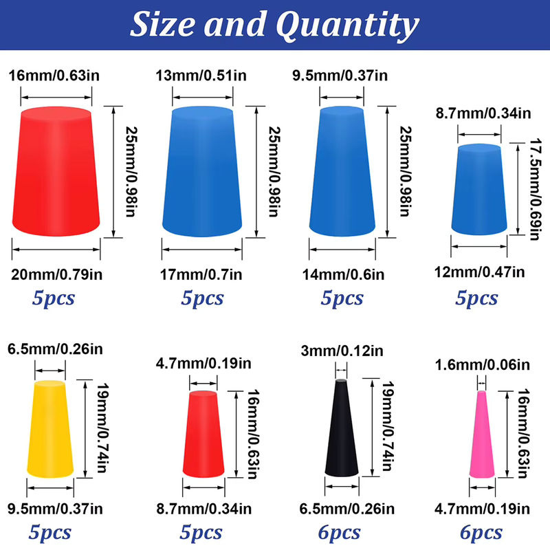 SUITU Konische Silikon-Stopfen aus Kautschuk, 40 Stück, Multicolour, Größe 1/16 bis 3/4 Zoll - Bild 5