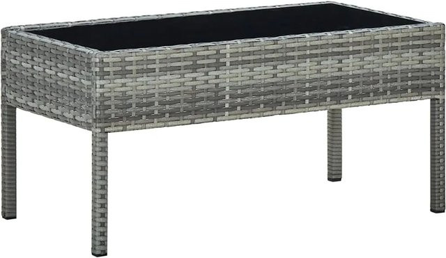vidaXL Gartentisch aus Poly-Rattan und Glas in Grau, B/T/H: 75 x 40 x 37 cm - Bild 1