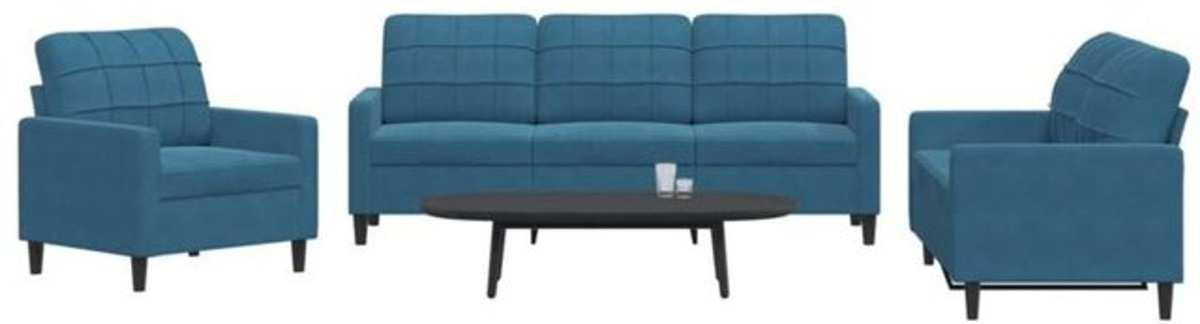 Vidaxl 3-tlg. Sofagarnitur aus Samt mit Metallgestell in Blau - Bild 1