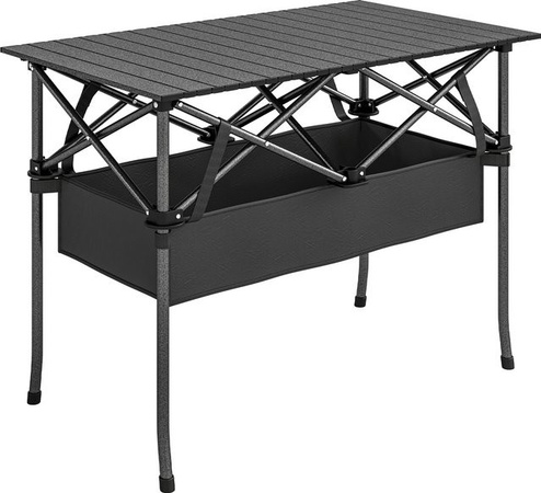 Outsunny Campingtisch aus Aluminium in Schwarz mit Netzfach und Tragetasche, Klappbarer Gartentisch für Garten, Balkon und Camping, B: 93 cm, T: 68 cm