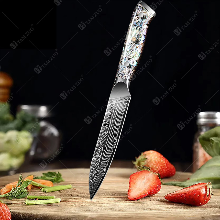 TAMZUO Damaszener Kochmesser Schälmesser aus 67-Lagen rostfreiem Stahl mit Holzgriff und Geschenkbox, 12,7 cm - Bild 4