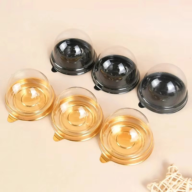50 Stück Mini Transparent Kuchen Box Container mit Gold-Akzent für Muffin und Cupcake als Gebäckverpackung für Hochzeit, Geburtstag oder Party - Bild 5