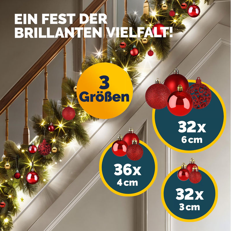 CASARIA Weihnachtskugeln Rot aus Kunststoff, 100er Set Hängeornamente für die Weihnachtsdekoration - Bild 3