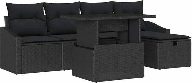 vidaXL Garten-Sofa-Set aus Poly-Rattan, 6-teilig, Schwarz, höhenverstellbar, modern - Bild 1