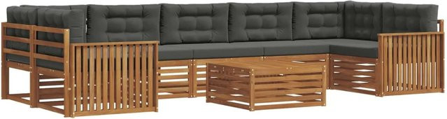 vidaXL Outdoor-Sofagarnitur 8-teilig L-Form aus massivem Akazienholz mit Kissen in Anthrazit und Natur - Bild 1