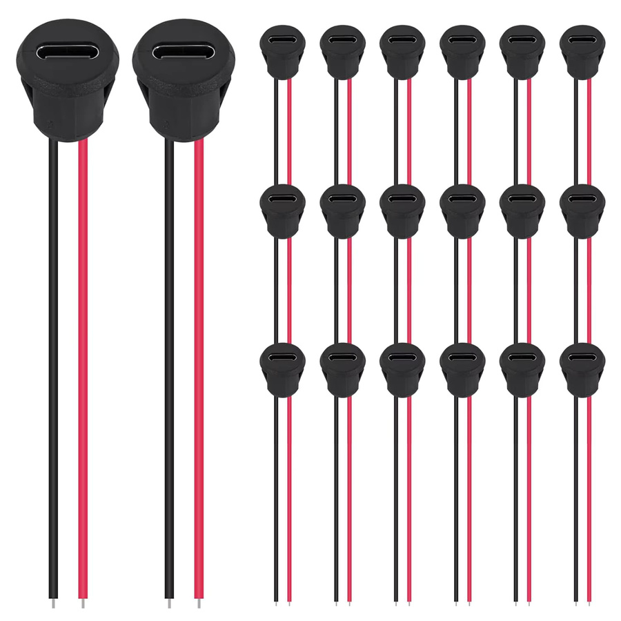 20 Stück USB-C Weibliche Chassis 2 Pin Direkt Crimp Ladeport Stecker in Schwarz - Bild 3