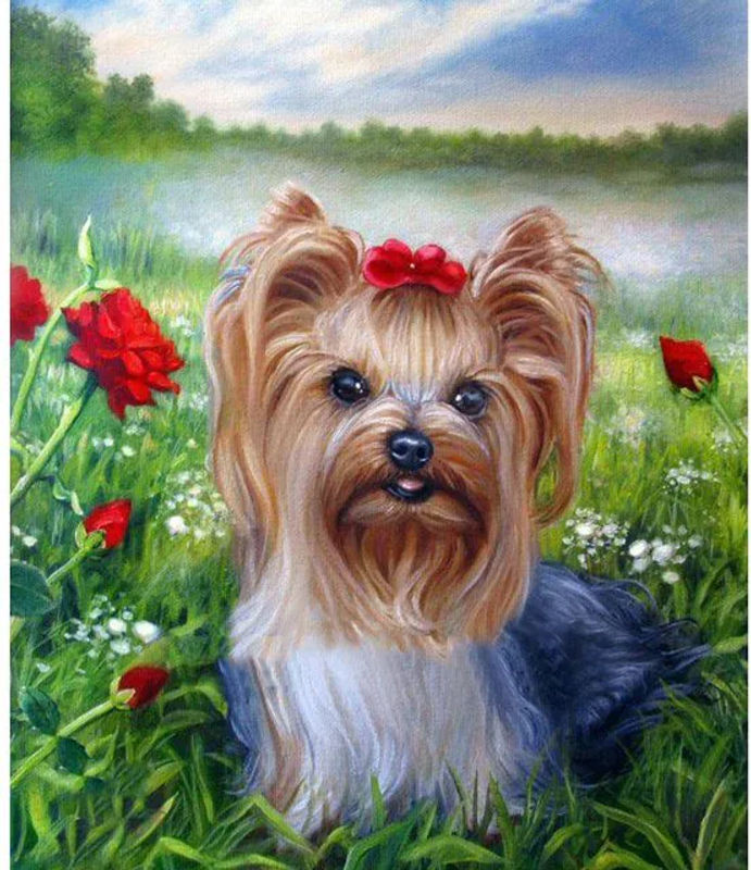 FIYO Diamond Painting Haustierhund DIY Diamantmosaik mit Full Round Steinen, Mehrfarbig, B: 30 cm, H: 20 cm - Bild 1