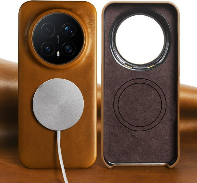 Magnetische Echtleder Hülle aus Rindsleder für Honor Magic 7 Pro und Magic 8 Pro in Braun - Bild 1