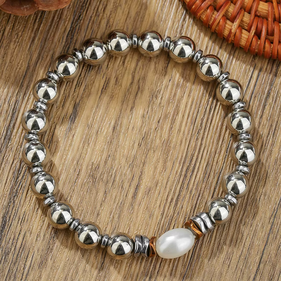 Armband, Perlen, Kreuzkopf, Naturstein, Silber, Herren - Bild 2