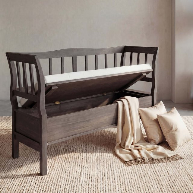 MCW Truhenbank H207 aus Holz in Grau-Braun im Shabby-Look mit Staufach, Breite: 119 cm - Bild 1