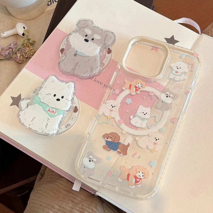 MUQGEW Koreanische Cartoon-Welpen-Handyhülle mit magnetischer Halterung für iPhone 17 16 15 14 13 12 Pro Max 11, transparent, stoßfeste Schutzhülle - Bild 3