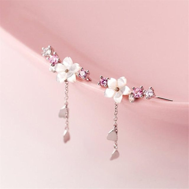 Ohrring Kirschblüten Quaste, 925 Silber, Zirkonia, Damen - Bild 1