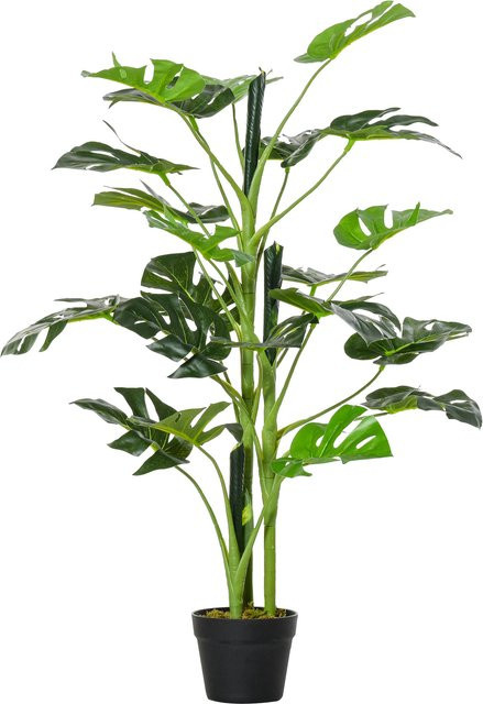 Outsunny Künstliche Monstera Pflanze in Grün mit 21 Blättern im Zementtopf, Höhe: 100 cm, Durchmesser: 16 cm - Bild 1
