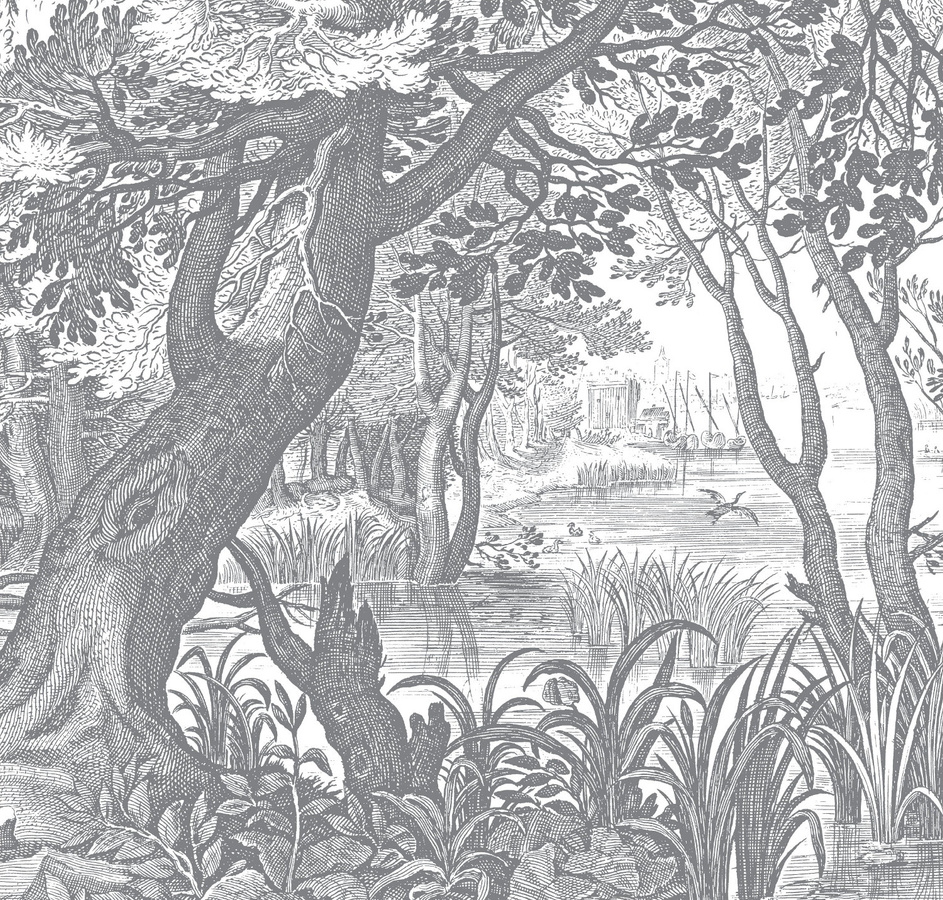 KEK Amsterdam Mural Engraved Landscapes 4 Vlies Tapete in Schwarz Weiß Grau Breite: 2,922 m - Bild 1