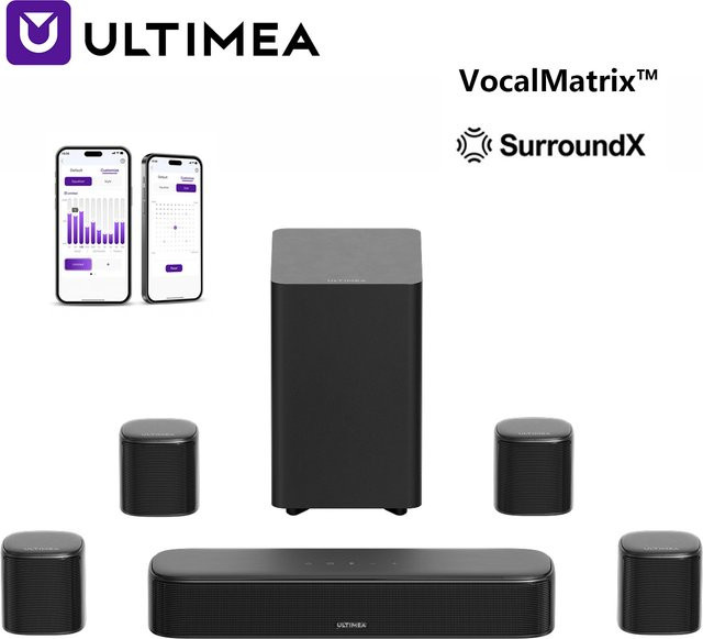 ULTIMEA 7.1-Kanal Soundbar-System mit 350W Leistung, Subwoofer, 4 Surround-Lautsprechern und App-Steuerung in Schwarz - Bild 1