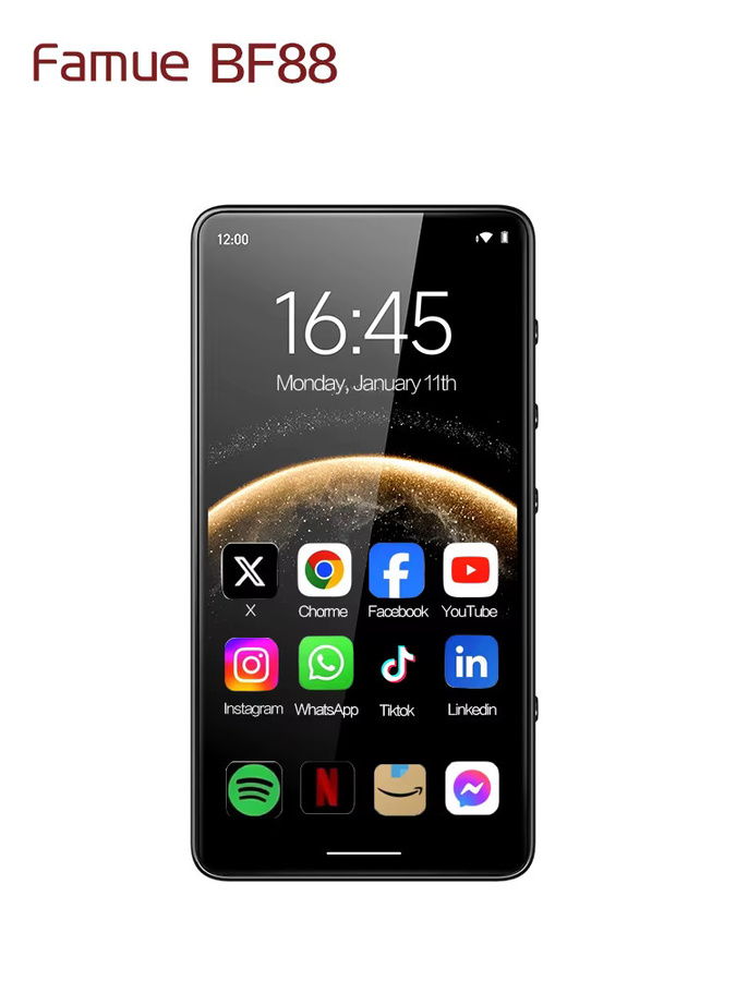 Famue BF88 Android 15 MP3-Player in Schwarz mit 5,2 Zoll Bildschirm, 6 GB RAM + 64 GB Speicher und Bluetooth 5.0 - Bild 3