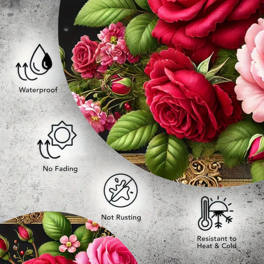 Potdemiel Metall-Wandkunst Vibrant Rose Blossom Rundes Eisenschild Durchmesser: 20,3 cm - Bild 4