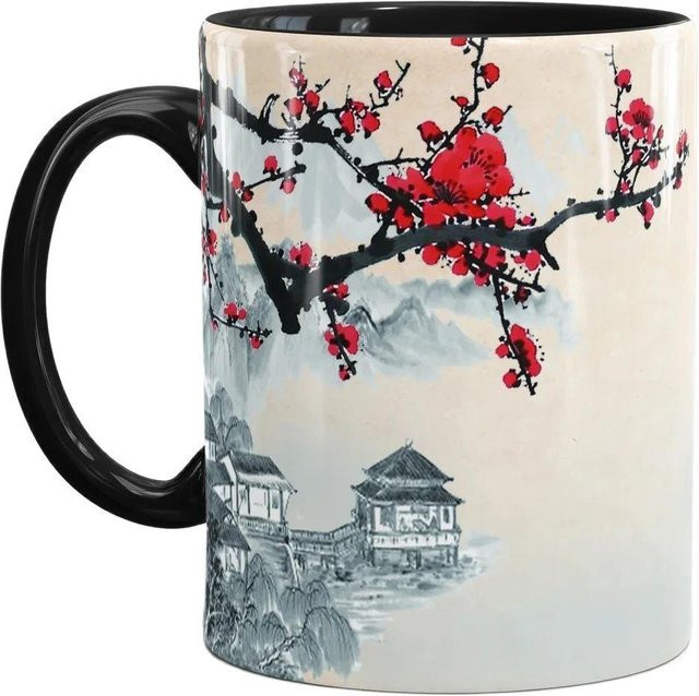 Keramiktasse Kirschblüte in Japan, weiß, 350 ml - Bild 1