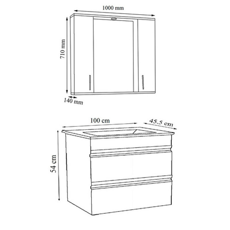 VCM Badmöbel Set Silora XL 3-tlg. in Anthrazit-Grau mit Waschtisch Unterschrank 100 cm, Keramik-Waschbecken und Spiegelschrank mit LED-Beleuchtung - Bild 2