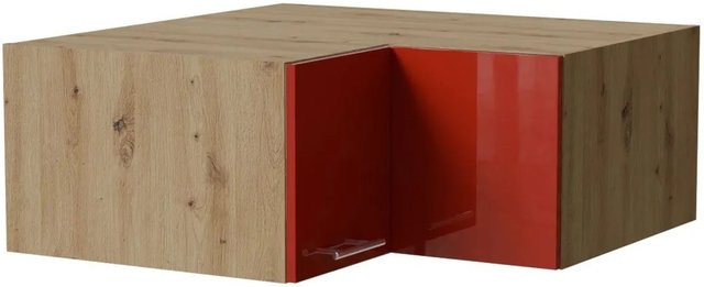 Feldmann-Wohnen Eckaufsatzschrank Brerra Küchenschrank in Eiche Artisan und RAL 3002 Karminrot Hochglanz, B/T/H: 90 x 36 x 90 cm - Bild 1