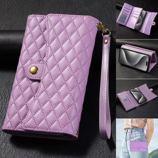 Crossbody-Lederhülle für Samsung Galaxy S26 S25 S24 S23 S22 S21 S20 Plus Note 20 10 mit Kartenfach und Umhängeband in Rot und Lila - Bild 1