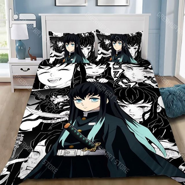 Bettwäscheset Demon Slayer Muichiro Tokito mit Bettbezug und Kissenbezug, Farbe Schwarz, B/H: 245 x 210 cm - Bild 1