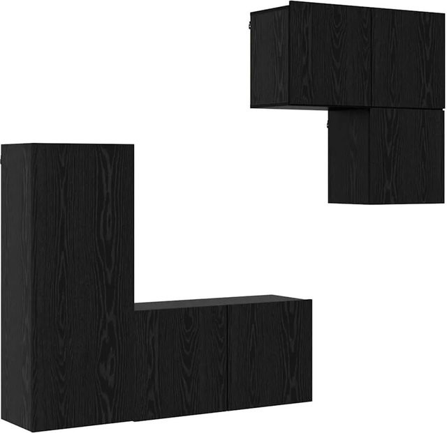 vidaXL Wohnwand 4-teilig in Schwarz und Eichen-Optik aus Holzwerkstoff für dein Wohnzimmer - Bild 1