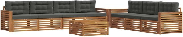 vidaXL Outdoor-Sofagarnitur 8-teilig in U-Form aus Akazienholz mit Kissen in Anthrazit und Natur - Bild 1