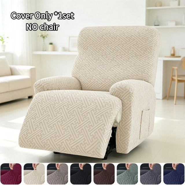 4-teiliges Set WANERQU Jacquard-Sesselüberzug für 1-Sitzer, elastischer und rutschfester Stretch-Couchüberzug in Blau und Beige mit grafischem Design - Bild 1
