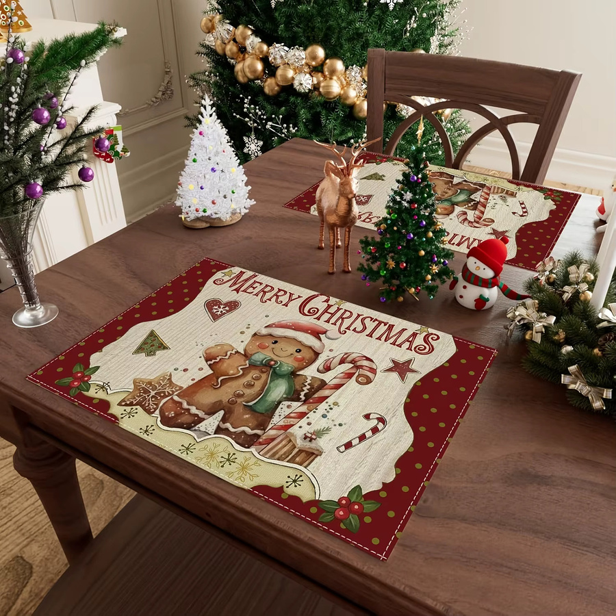 VIKAMA 4-teiliges Weihnachts-Tischset Set mit Lebkuchenmann Motiv in Multicolor - Bild 3