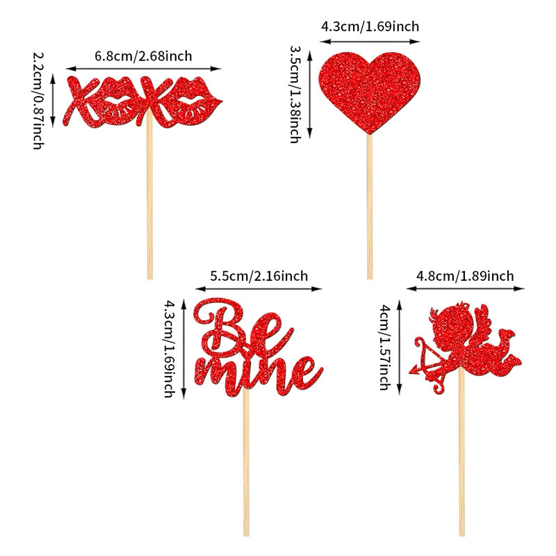 YOMDID 24 Stück Cupcake-Topper zum Valentinstag in Rot mit glitzernden Herz- und Lippen-Designs zur Kuchendekoration - Bild 3