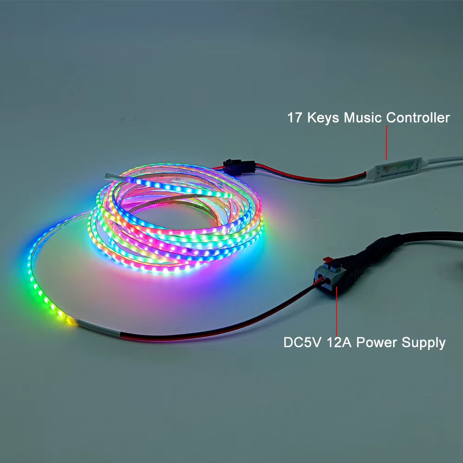 FUNZENXIN COB-LED-Streifen-Kit WS2812B mit 17-Tasten-Musikcontroller, RGBIC Pixellicht, individuell adressierbar und flexibel, Multicolour - Bild 5