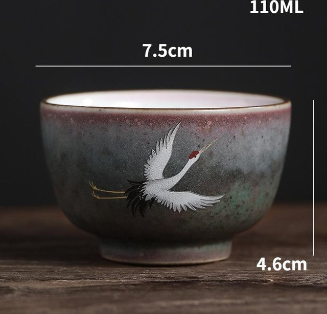 Handgemachte Keramik Teetasse mit Kranich-Motiv von Simplistic Living Home, Mehrfarbig, Ofenfest - Bild 1