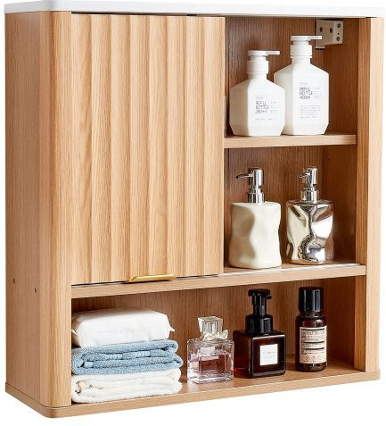 VEVOR Wandregal für das Badezimmer mit Tür und verstellbaren Regalböden, Wandmontage Organizer in Braun für Badezimmer, Küche und Waschraum - Bild 1
