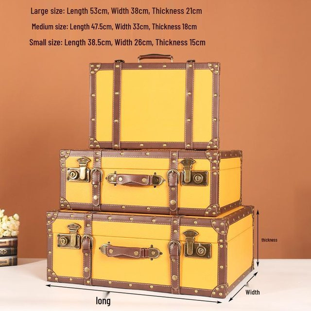 Chose One Vintage Europäische Retro Lederkoffer Aufbewahrungsbox Set aus Stoff in Gelb, 3-teilig - Bild 1