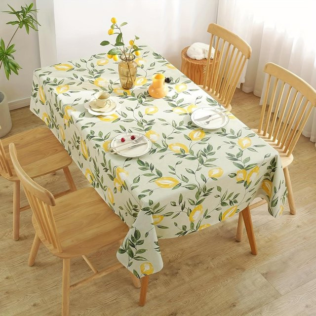 Runde Polyester-Tischdecke von JINGYUE Pet mit grünem Ananas- und tropischem Blattmuster, weiß-grün - Bild 1