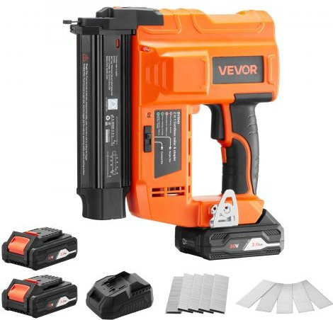VEVOR 2-in-1 Akku-Nagler und Tacker 18 Gauge, 20V, Orange-Schwarz, inklusive 500 Nägeln, 500 Klammern und 2 Akkus mit Ladegerät für Holzbearbeitung und Heimwerkerarbeiten - Bild 1