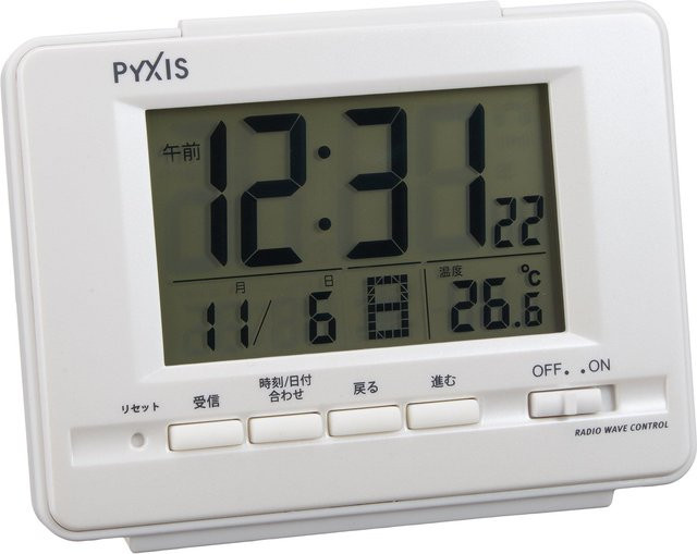 Seiko PYXIS NR535H Digitaler Funkwecker in Weiß mit Perlmutt-Zifferblatt, Kalender und Temperaturanzeige - Bild 1