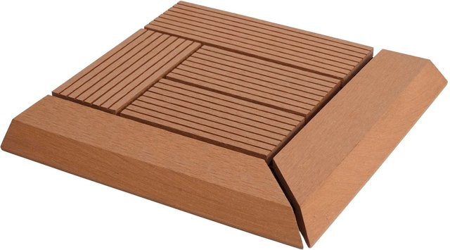 BERLINLODGE WPC Eck-Bodenfliese mit Abschluss in Teak Holzoptik, Braun, B/T: 30 x 30 cm - Bild 1