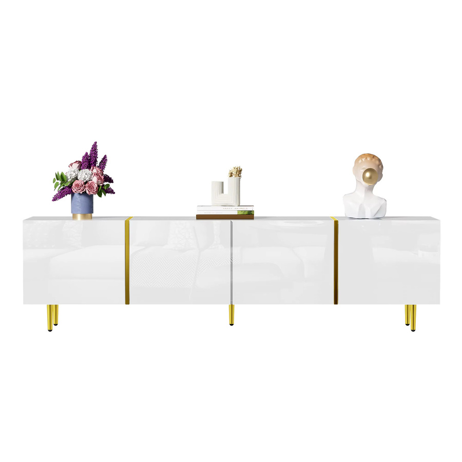 Svintora Moderner TV-Schrank in Weiß mit Goldakzenten und Hochglanz-Finish für dein Wohnzimmer - Bild 4