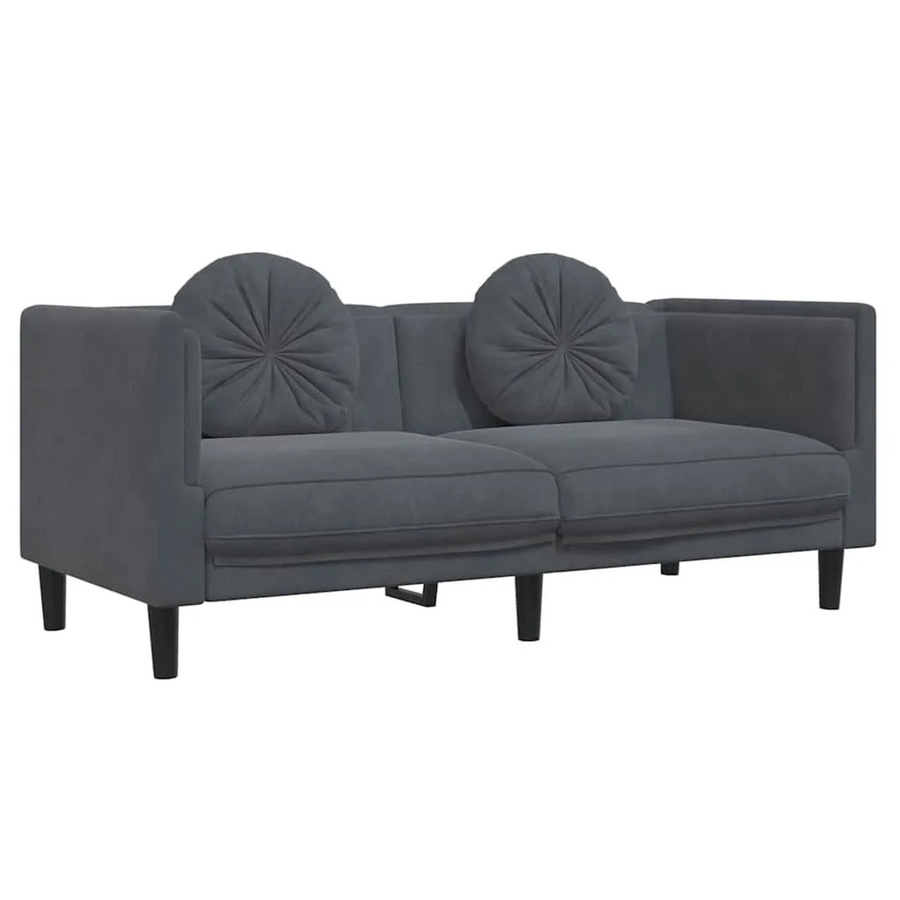 vidaXL 2-Sitzer Sofa aus Samt mit Kissen in Dunkelgrau, modernes Polstersofa mit Massivholzrahmen und Armlehnen, B/T/H: 173,5 x 77,0 x 70,0 cm - Bild 2