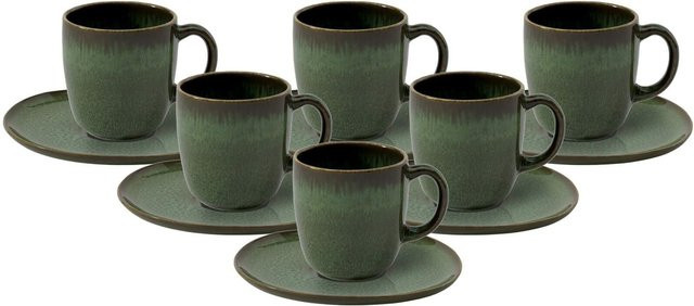 Villeroy & Boch like. Lave Kaffeetassen mit Untertassen Set, Grün, 6er Set, 190 ml - Bild 1