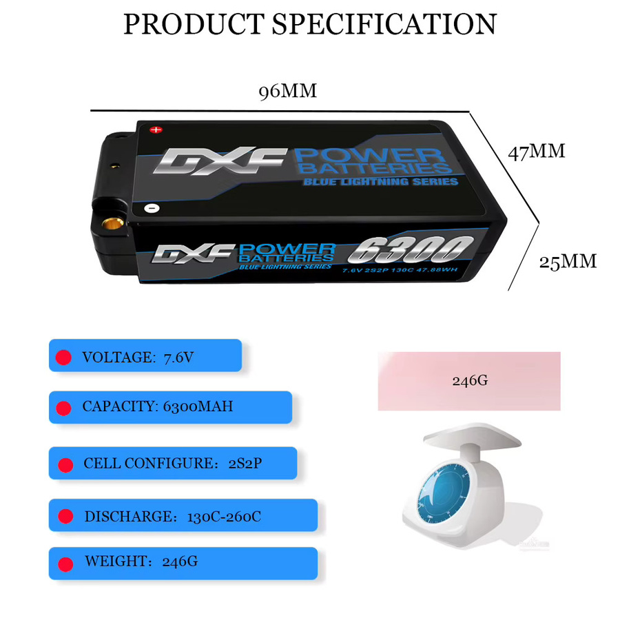 Dxf Lipo 2s Shorty Graphen Batterie Hv, 7,6 V 6300mah 130c, 4mm 5mm Kugel - Bild 6