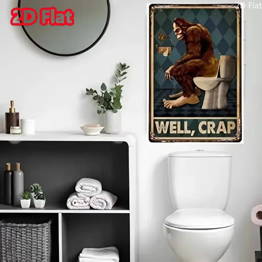 Retro Blechschild CIFBUY für das Badezimmer mit Zahnbürste und Toilettenpapier Motiv, mehrfarbig, rechteckig - Bild 3